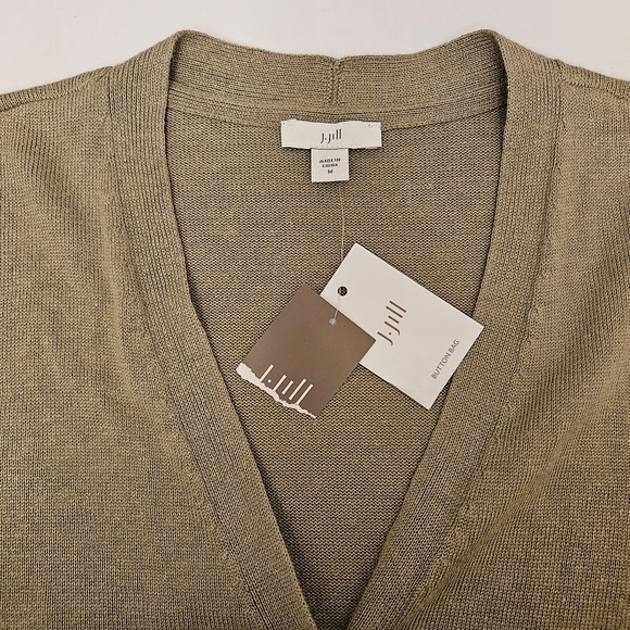 J. Jill Long Linen-Blend Long Cardigan Women Med Button Front V-Neck Sage Green - Picture 8 of 14